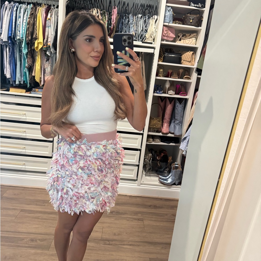 English Factory Pink and White Mini Skirt